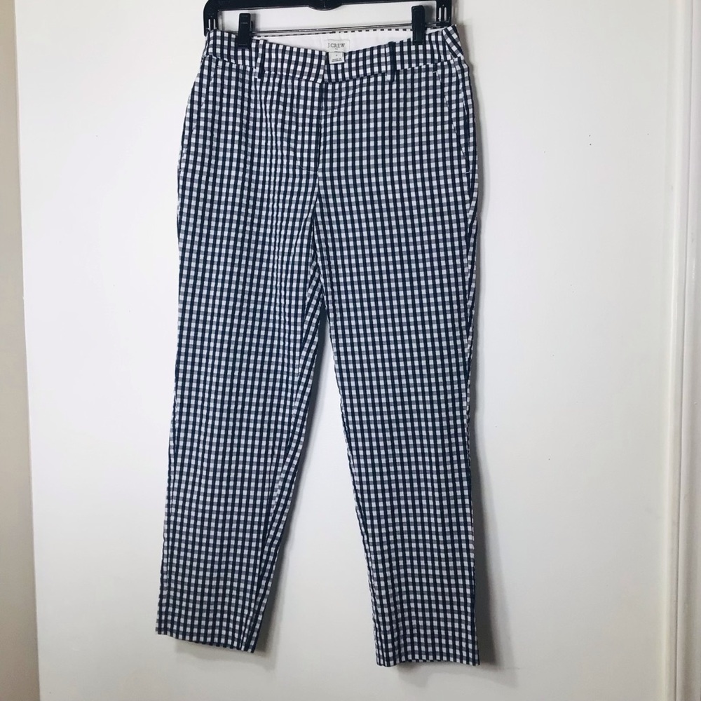 J Crew pants women 2 gingham plaid cotton blue